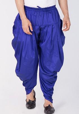 Blue Solid Poly Blend Dhoti For Men