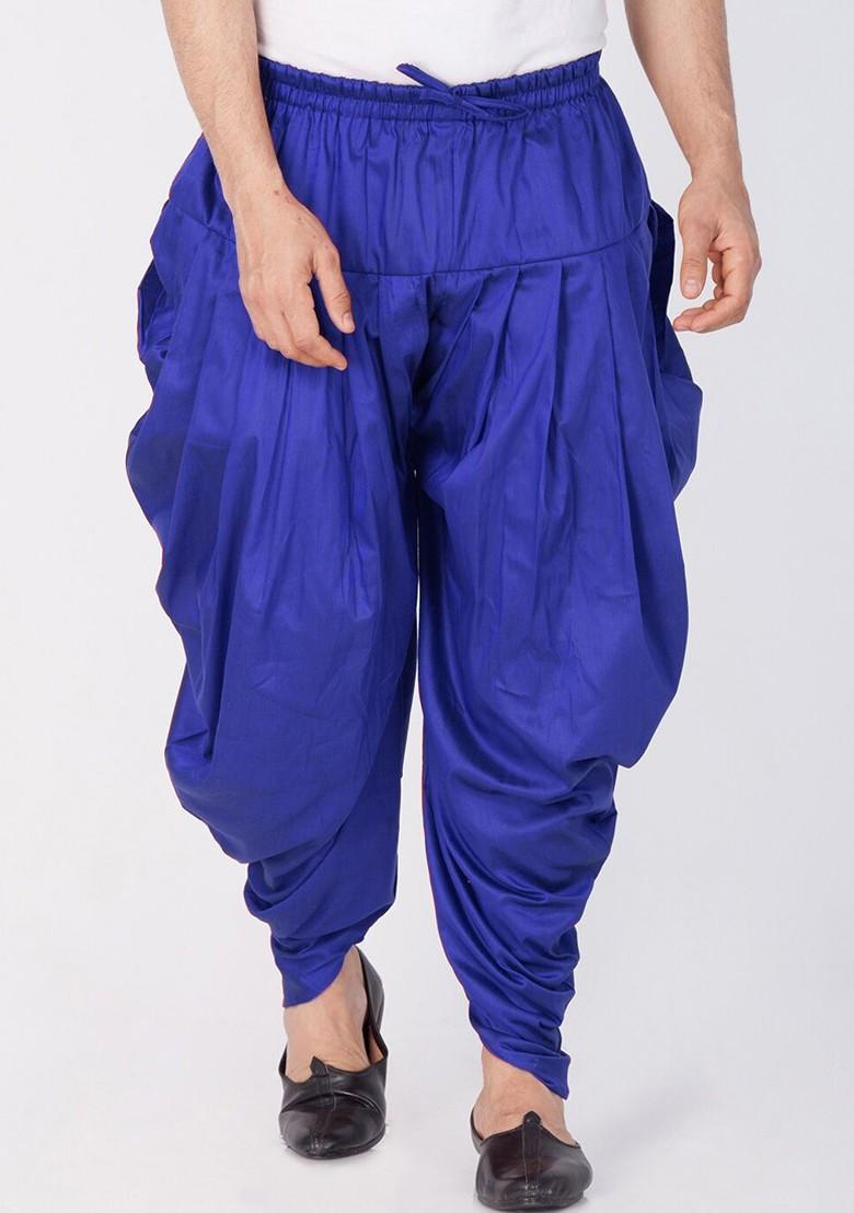 Blue Solid Poly Blend Dhoti For Men