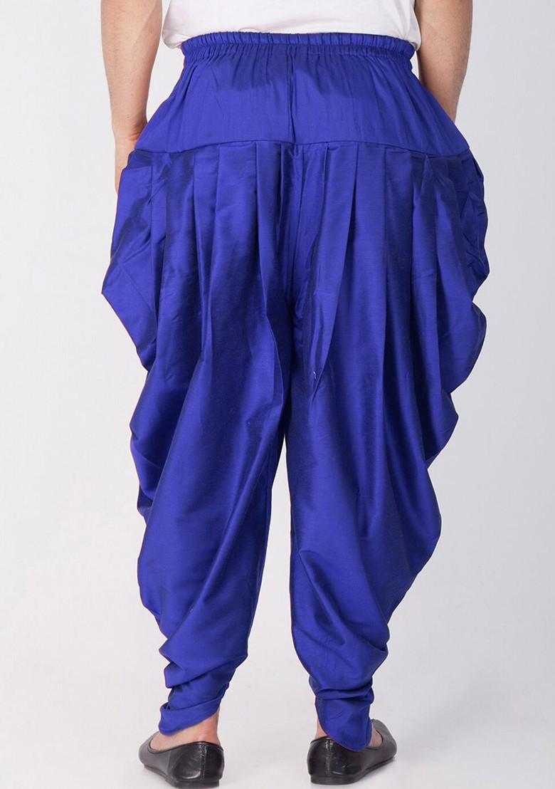 Blue Solid Poly Blend Dhoti For Men