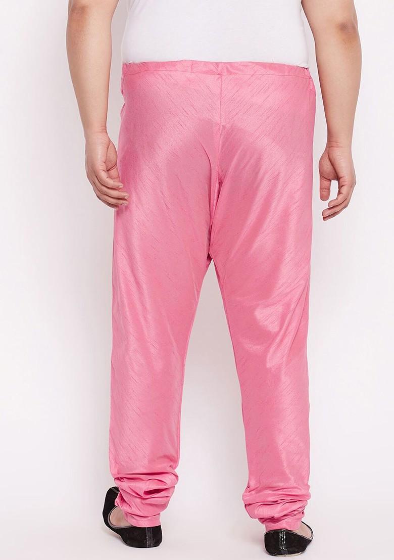 Pink Solid Poly Blend Churidar For Men