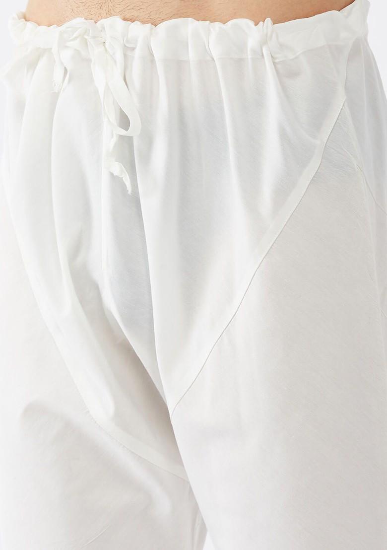 White Solid Poly Blend Churidar For Men