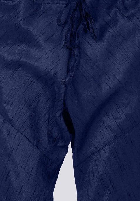 Navy Blue Solid Silk Churidar For Men
