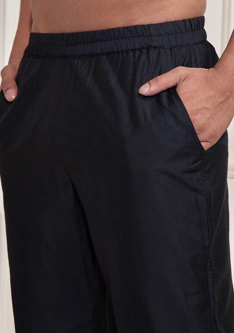 Black Solid Poly Blend Pyjama For Men