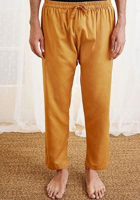 Orange Solid Cotton Pyjama For Men