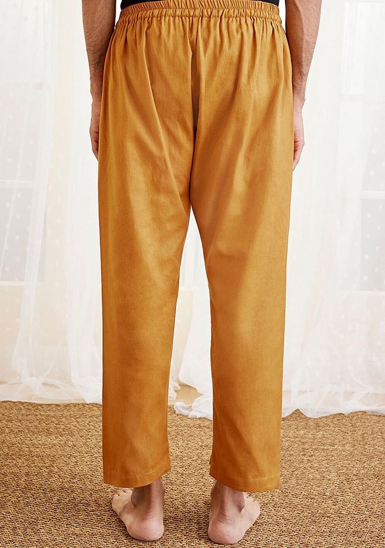 Orange Solid Cotton Pyjama For Men