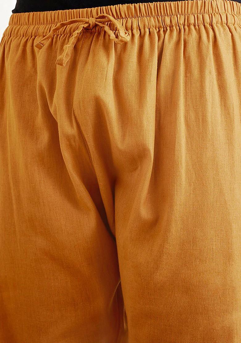 Orange Solid Cotton Pyjama For Men