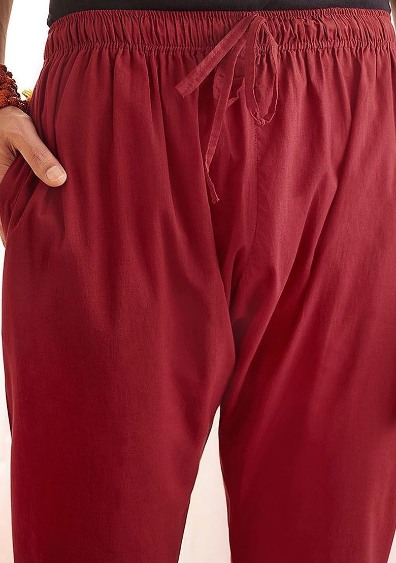 Maroon Solid Cotton Pyjama For Men