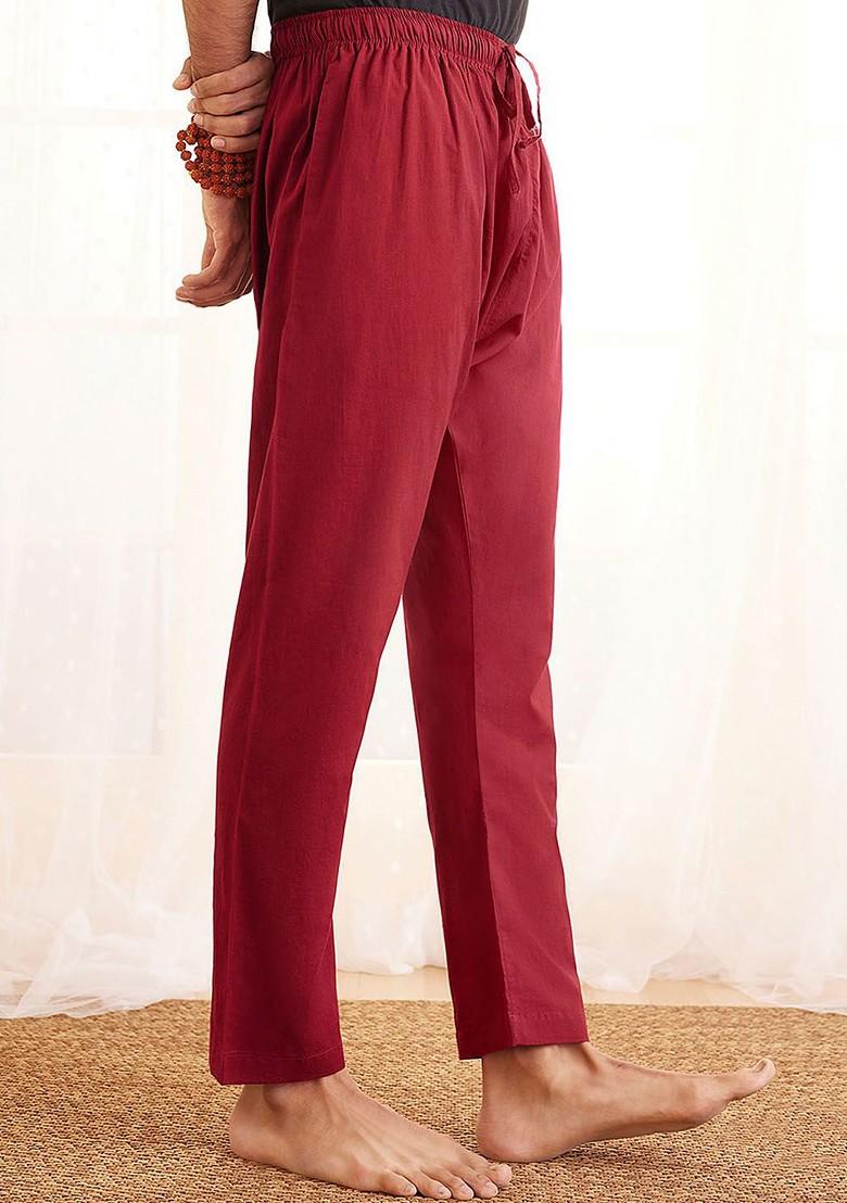 Maroon Solid Cotton Pyjama For Men