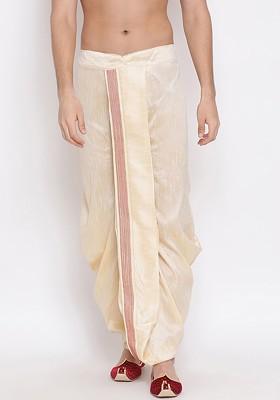 Gold Embroidered Poly Blend Dhoti For Men
