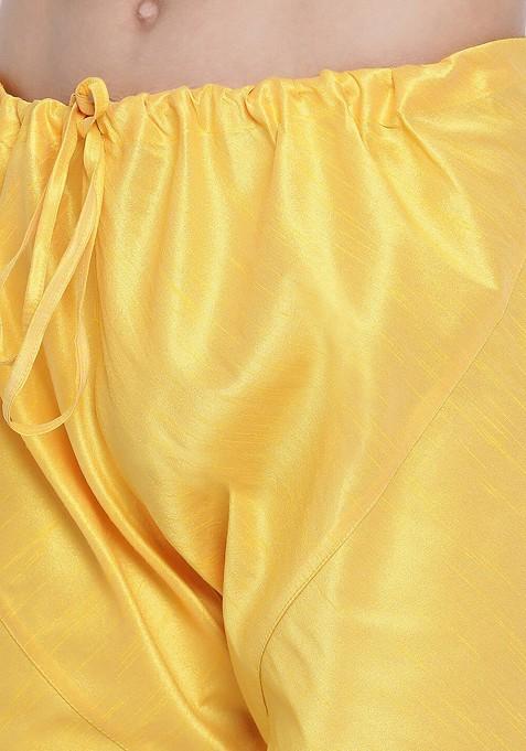Yellow Solid Poly Blend Churidar For Men