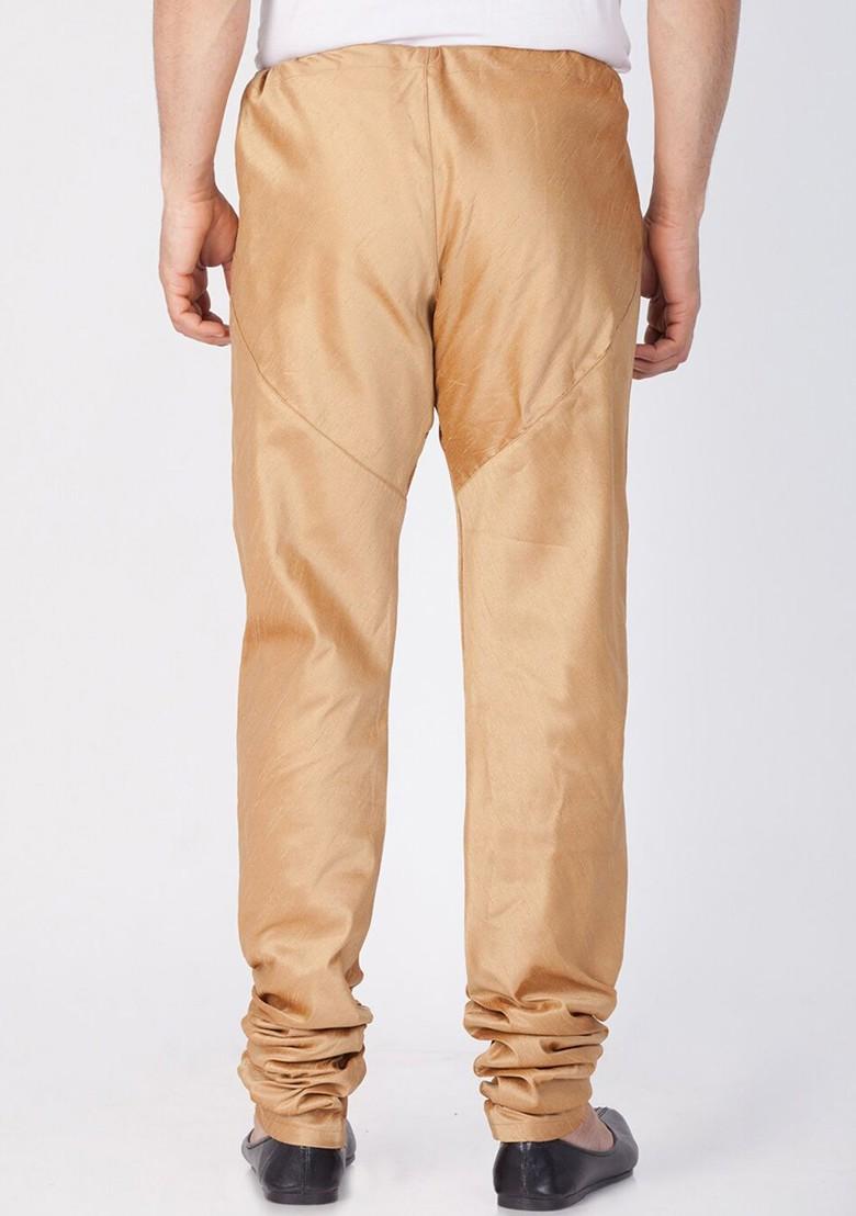 Rose Gold Solid Poly Blend Churidar For Men