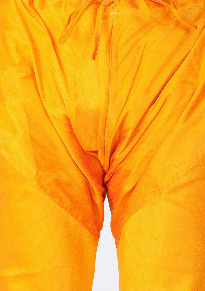 Orange Solid Poly Blend Churidar For Men - Indya