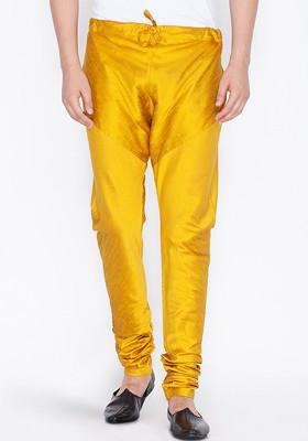 Mustard Solid Poly Blend Churidar For Men