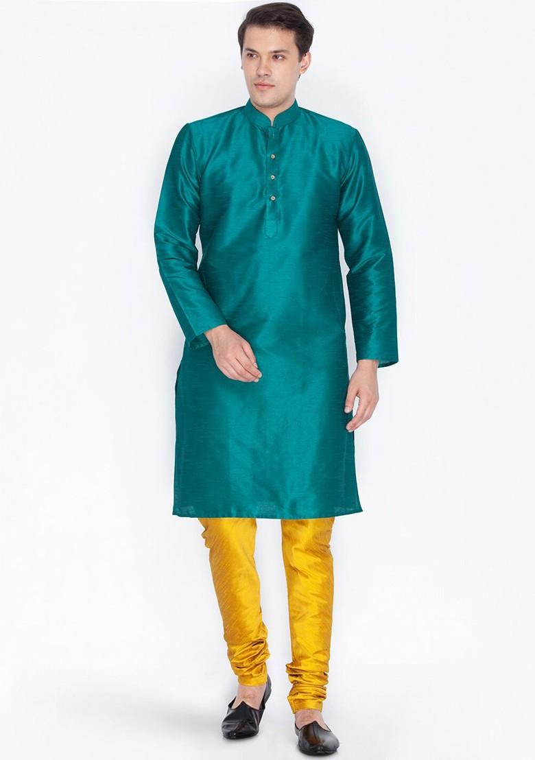 Mustard Solid Poly Blend Churidar For Men