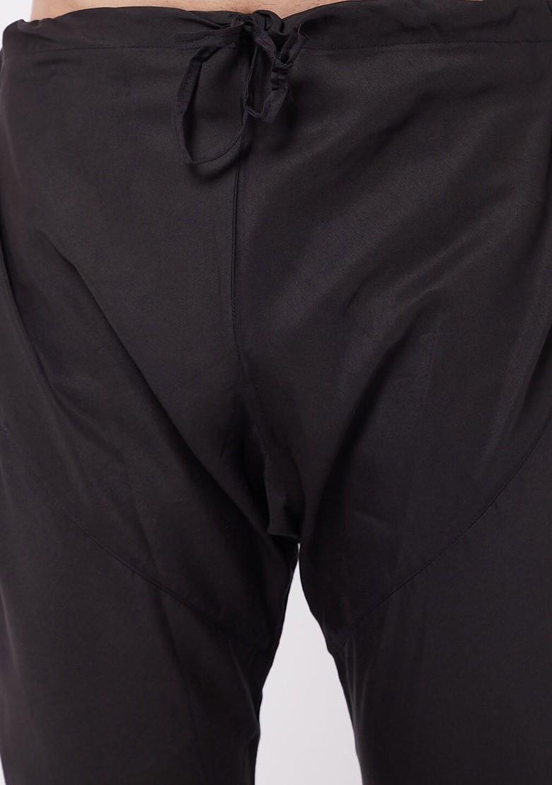 Black Solid Poly Blend Churidar For Men
