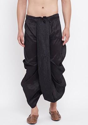 Black Embroidered Poly Blend Dhoti For Men