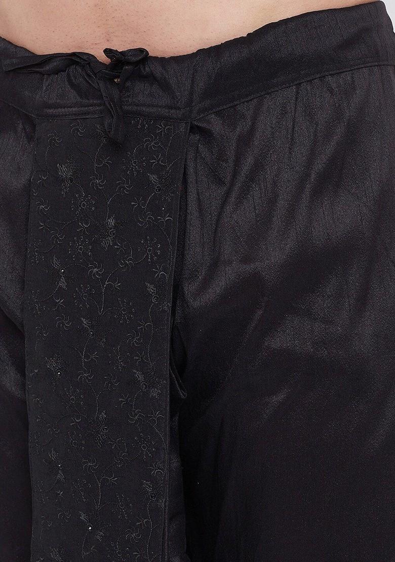 Black Embroidered Poly Blend Dhoti For Men
