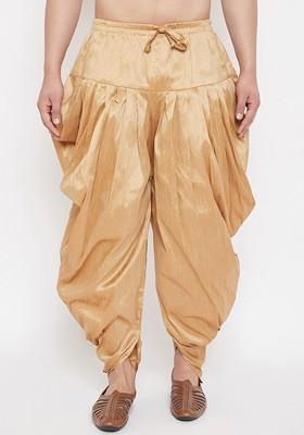 Rose Gold Solid Poly Blend Dhoti For Men