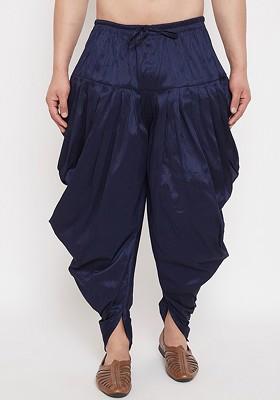Navy Blue Solid Poly Blend Dhoti For Men
