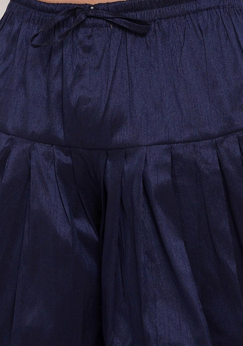 Navy Blue Solid Poly Blend Dhoti For Men