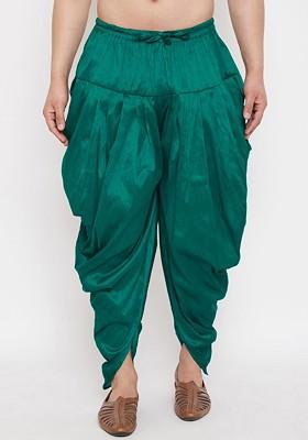 Green Solid Poly Blend Dhoti For Men