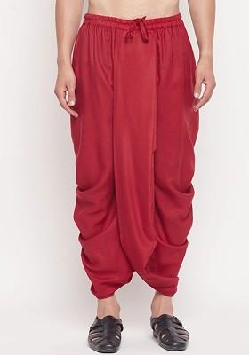 Maroon Solid Poly Blend Dhoti For Men