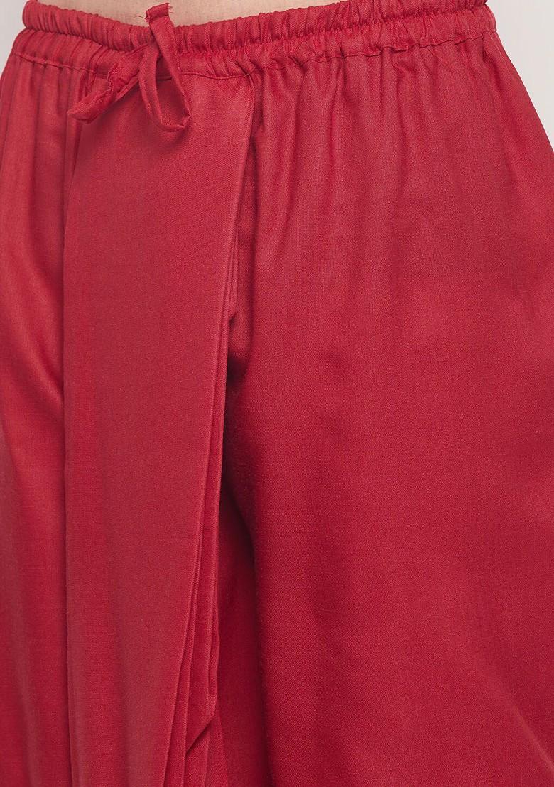 Maroon Solid Poly Blend Dhoti For Men