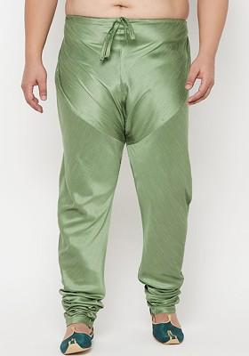 Green Solid Poly Blend Churidar For Men