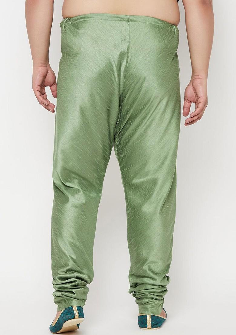 Green Solid Poly Blend Churidar For Men