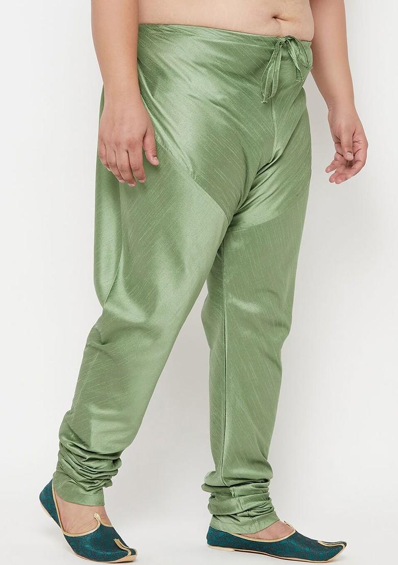 Green Solid Poly Blend Churidar For Men