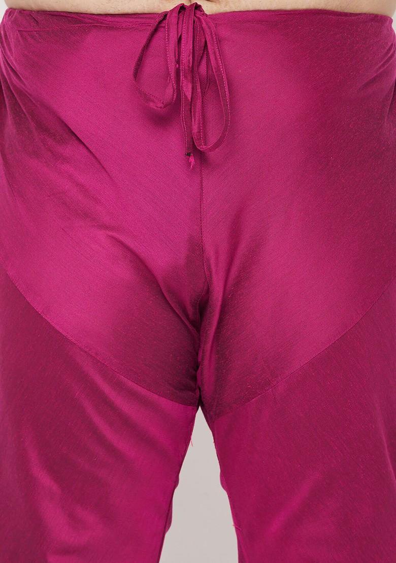 Fuchsia Pink Solid Poly Blend Churidar For Men