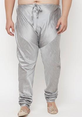 Grey Solid Poly Blend Churidar For Men