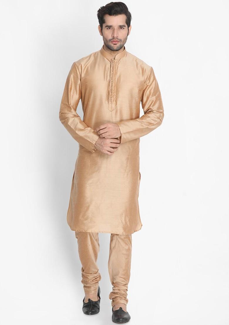Rose Gold Solid Poly Blend Churidar For Men
