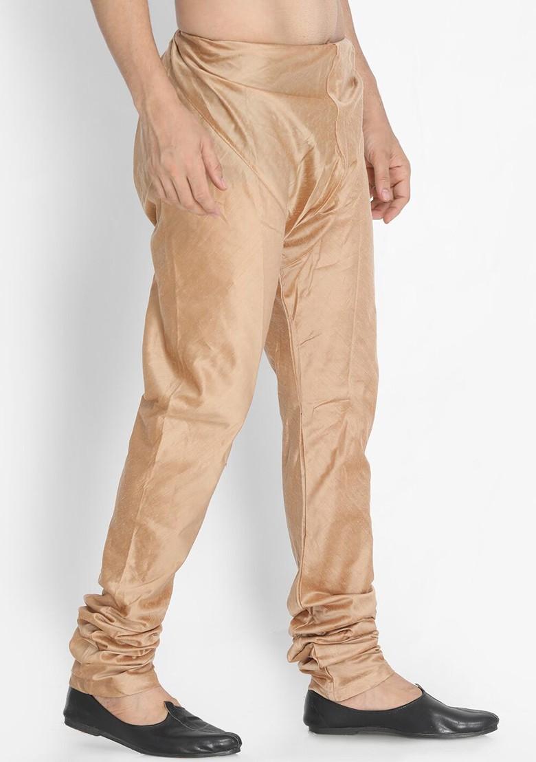 Rose Gold Solid Poly Blend Churidar For Men