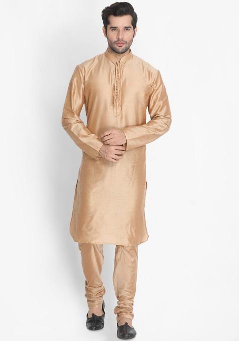 Rose Gold Solid Poly Blend Churidar For Men