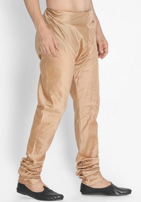 Rose Gold Solid Poly Blend Churidar For Men