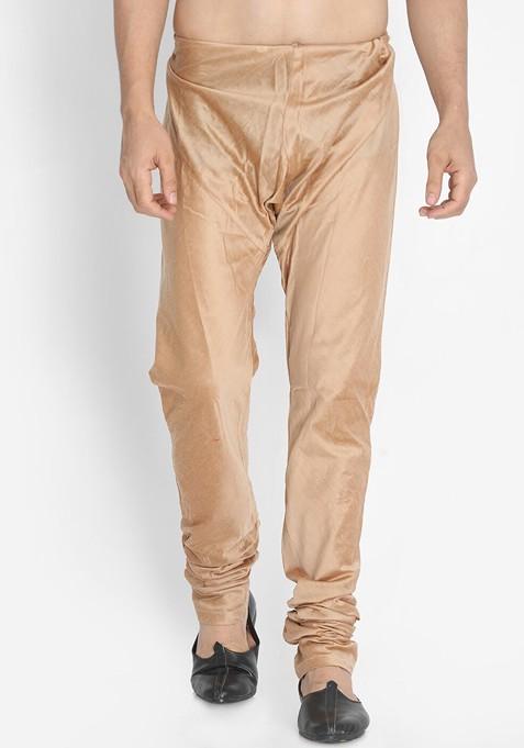 Rose Gold Solid Poly Blend Churidar For Men