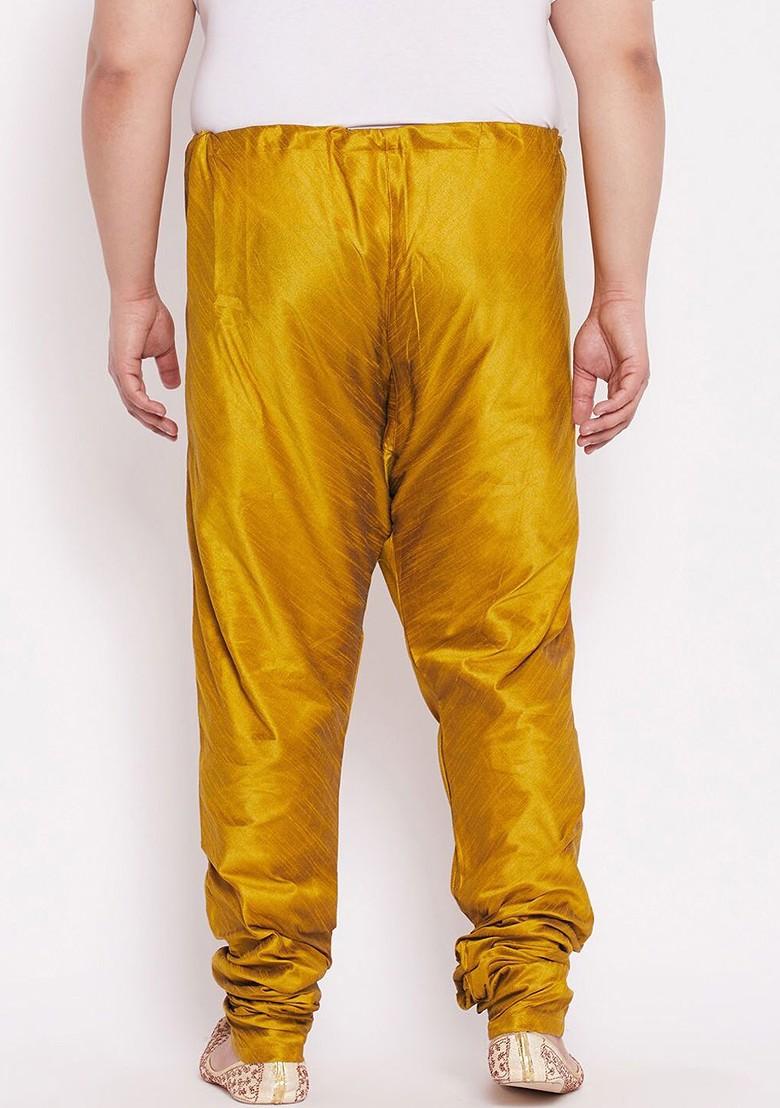 Mustard Solid Silk Churidar For Men