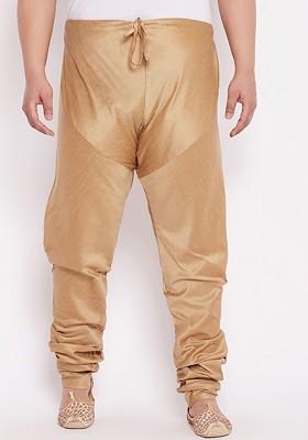 Gold Solid Silk Churidar For Men