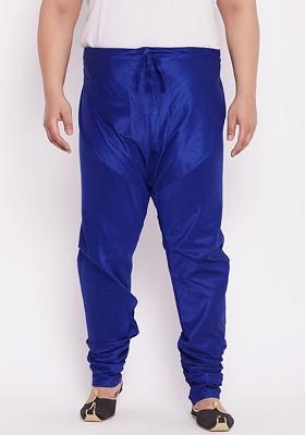Blue Solid Poly Blend Churidar For Men