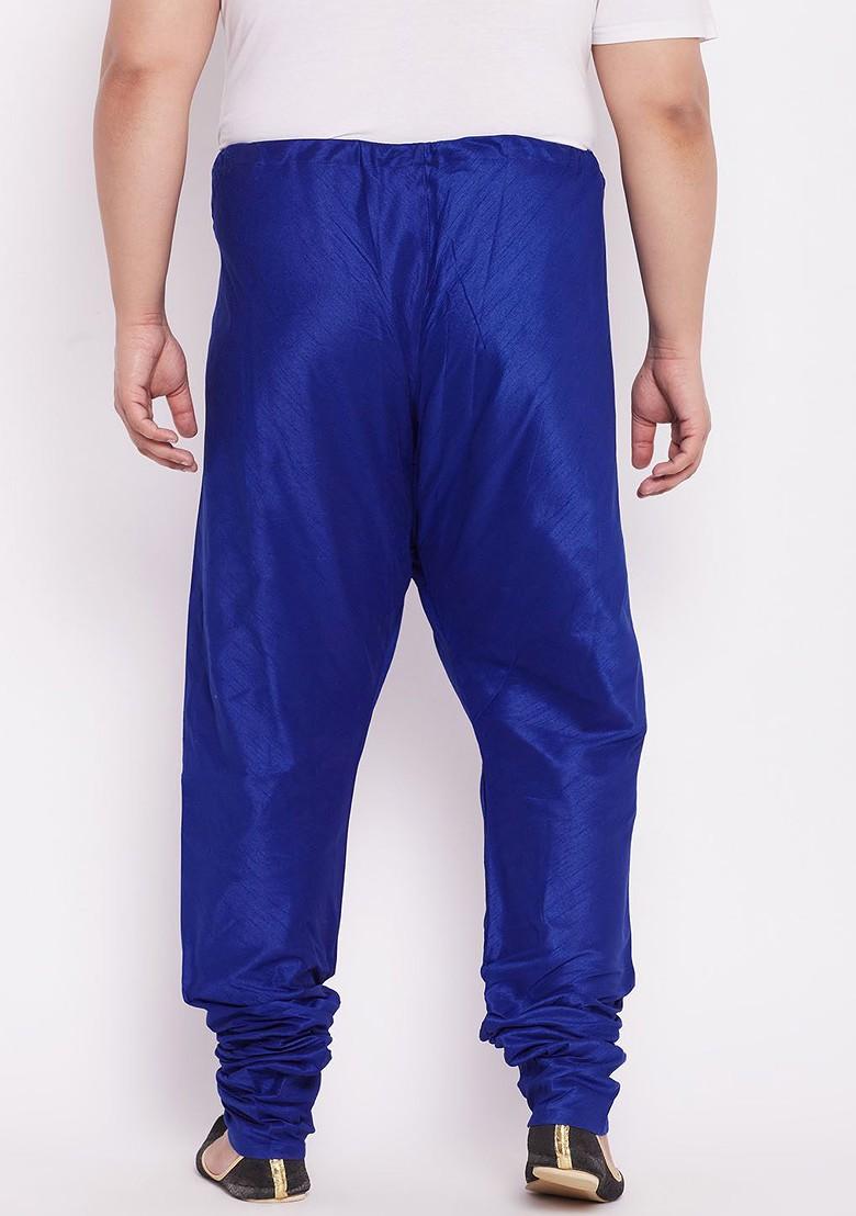 Blue Solid Poly Blend Churidar For Men