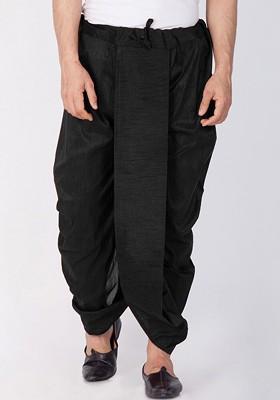 Black Solid Poly Blend Dhoti For Men