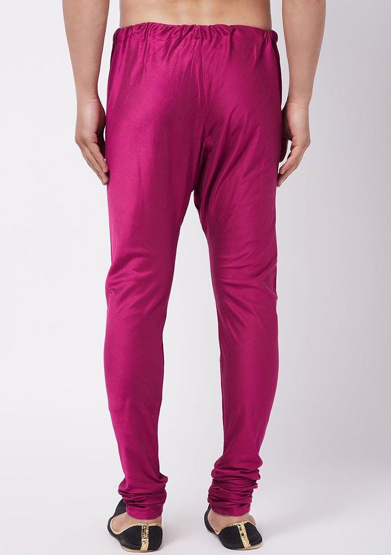 Fuchsia Pink Solid Poly Blend Pyjama For Men