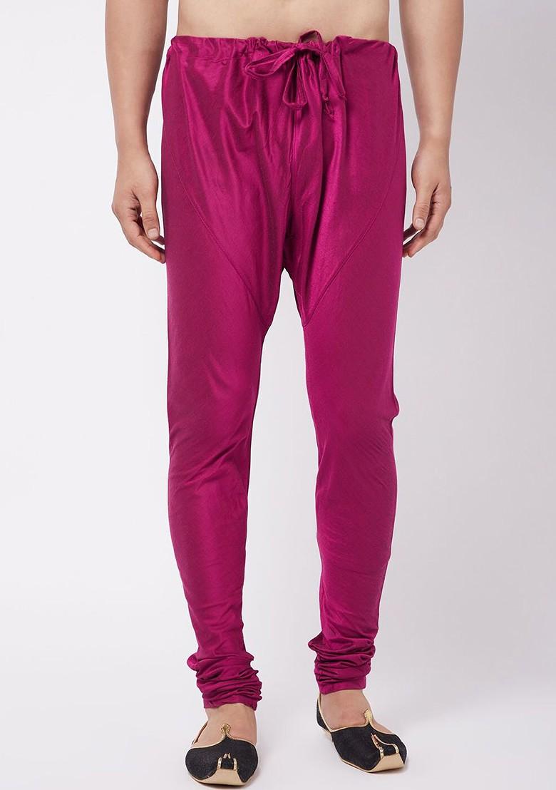 Fuchsia Pink Solid Poly Blend Pyjama For Men