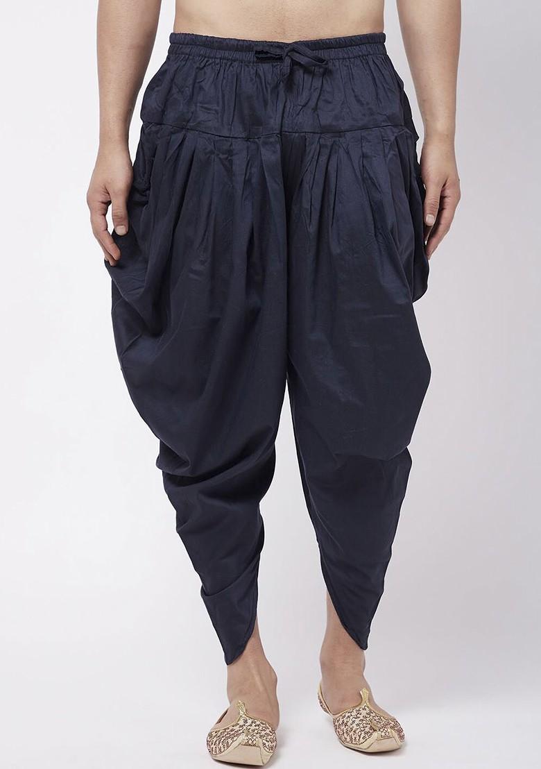 Navy Blue Solid Poly Blend Dhoti For Men