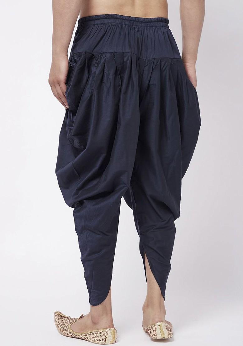 Navy Blue Solid Poly Blend Dhoti For Men