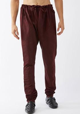 Burgundy Solid Silk Churidar For Men