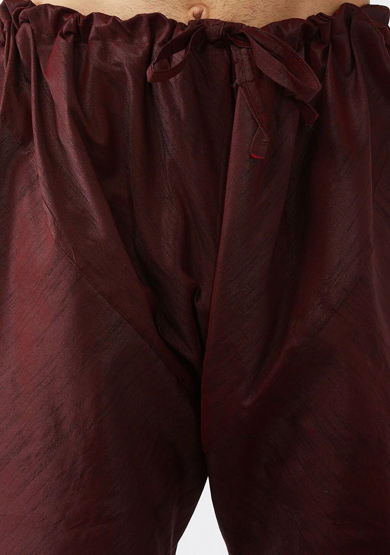 Burgundy Solid Silk Churidar For Men