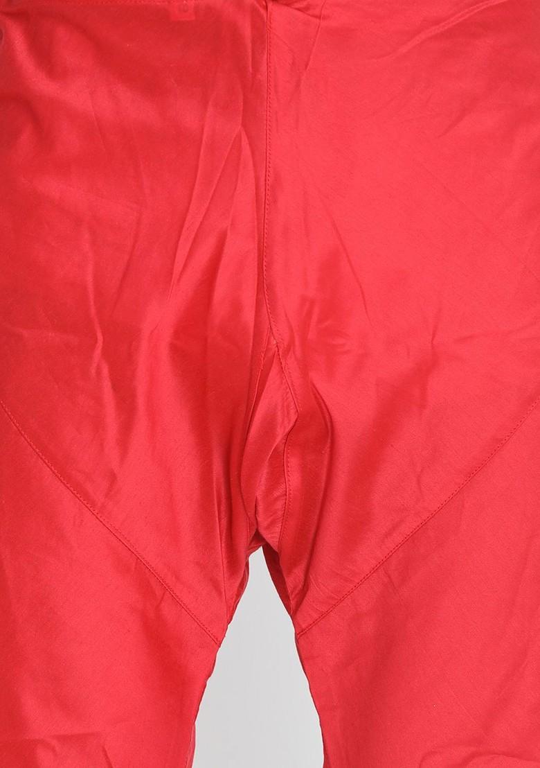 Red Solid Poly Blend Churidar For Men