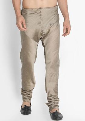 Brown Solid Poly Blend Churidar For Men